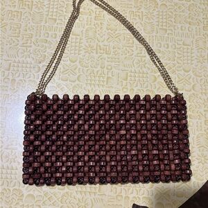 Vintage Peck and Peck Brown Beaded Clutch with Textured Finish